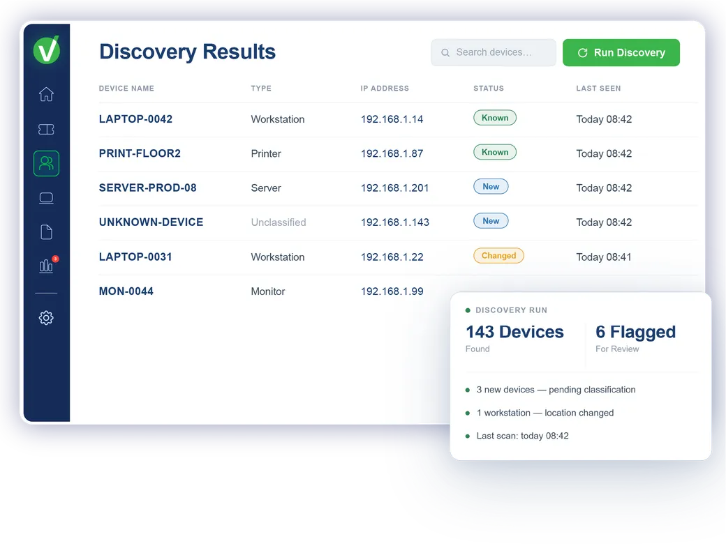 Vivantio asset discovery — network scan results and CMDB reconciliation