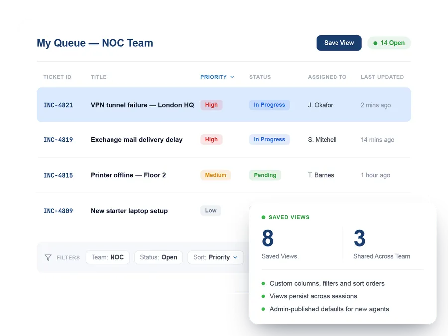 Vivantio customization — personal queue builder with custom columns and filters