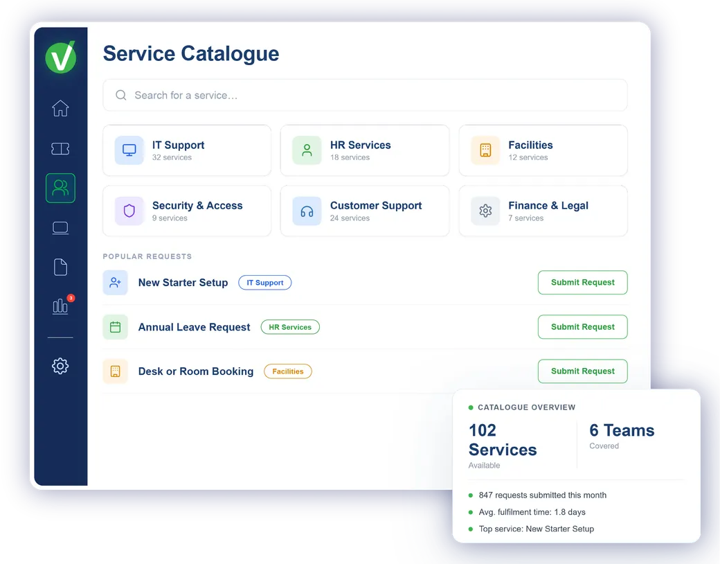 Vivantio service catalogue — browsable request forms and categories