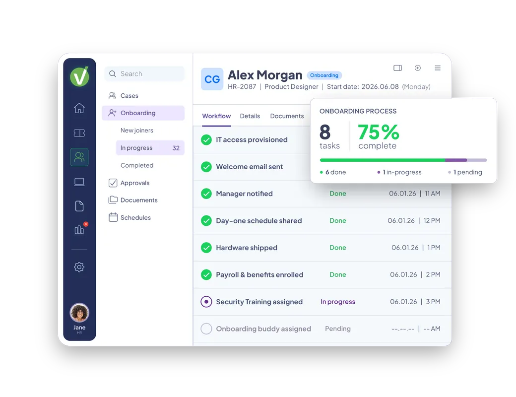 Vivantio HR service management — employee onboarding portal