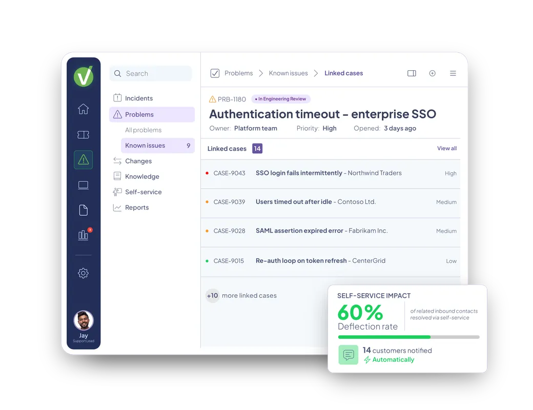 Vivantio ISV support platform — incident triage view