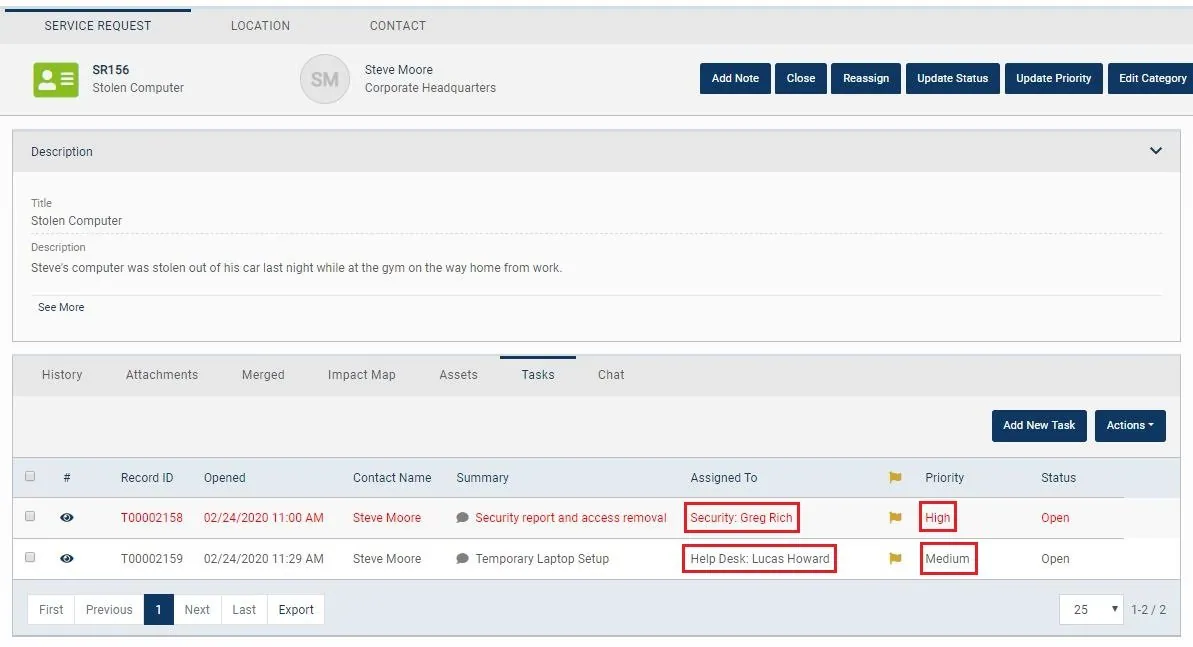Screenshot of trigger rule tasks outline