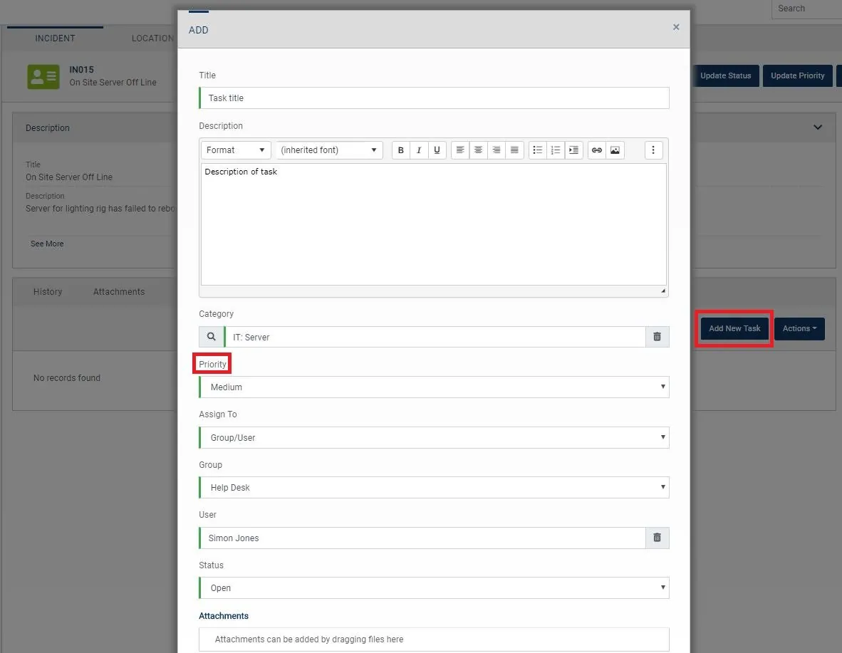 Screenshot of ad-hoc tasks outlines