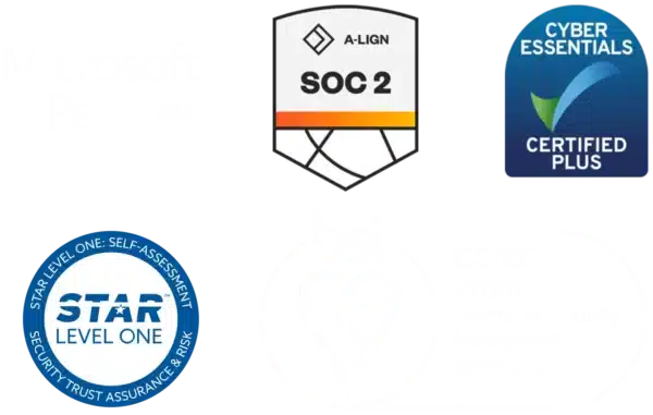 ISO 27001, SOC 2, HIPAA, Cyber Essentials Plus certifications