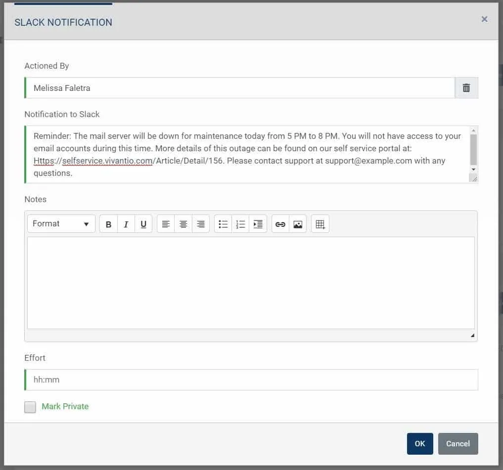 Screenshot of Notification to Slack example