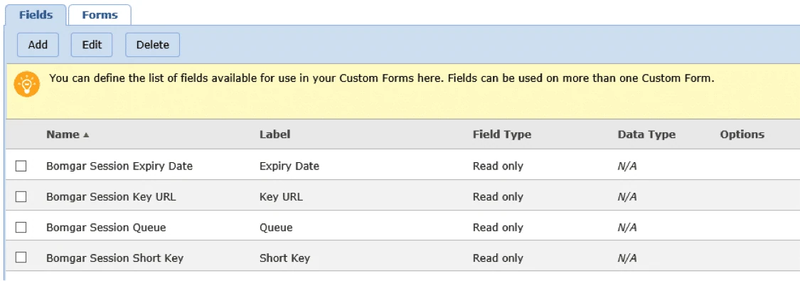 screenshot of beyondtrust vivantio custom forms and fields