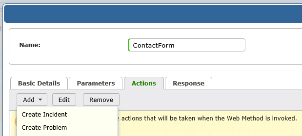 screenshot of vivantio add web method actions