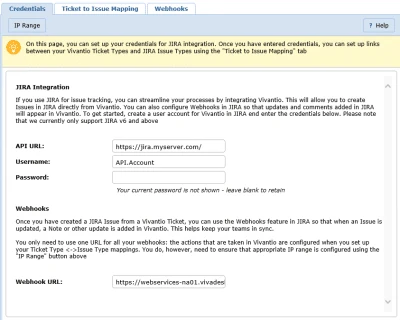 Screenshot of Jira Credentials Populated