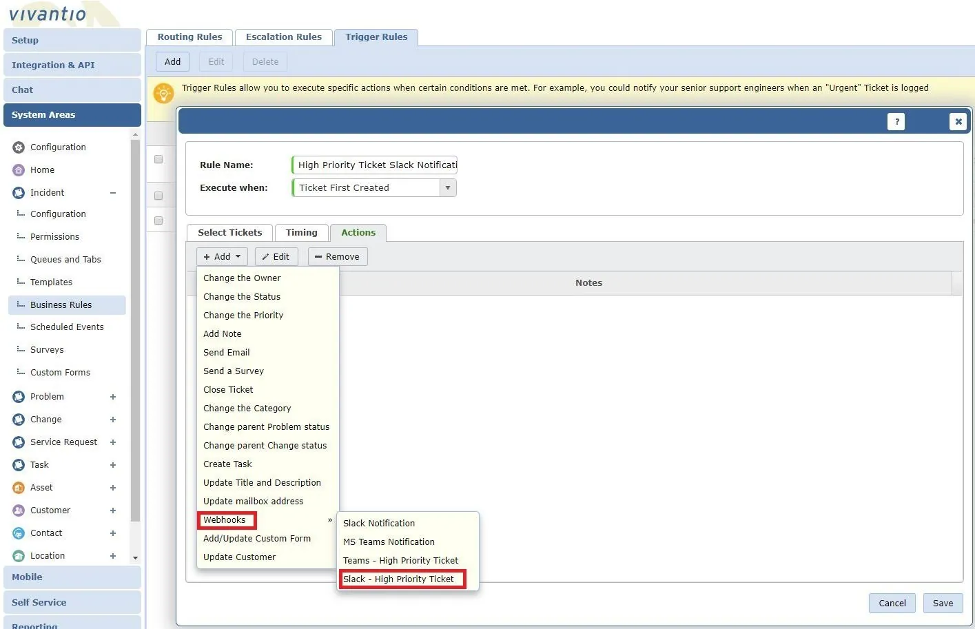 Trigger rule example actions