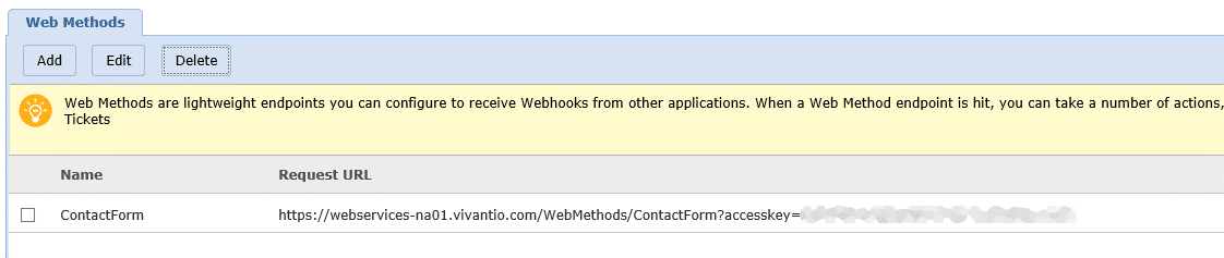 screenshot of vivantio web method URL