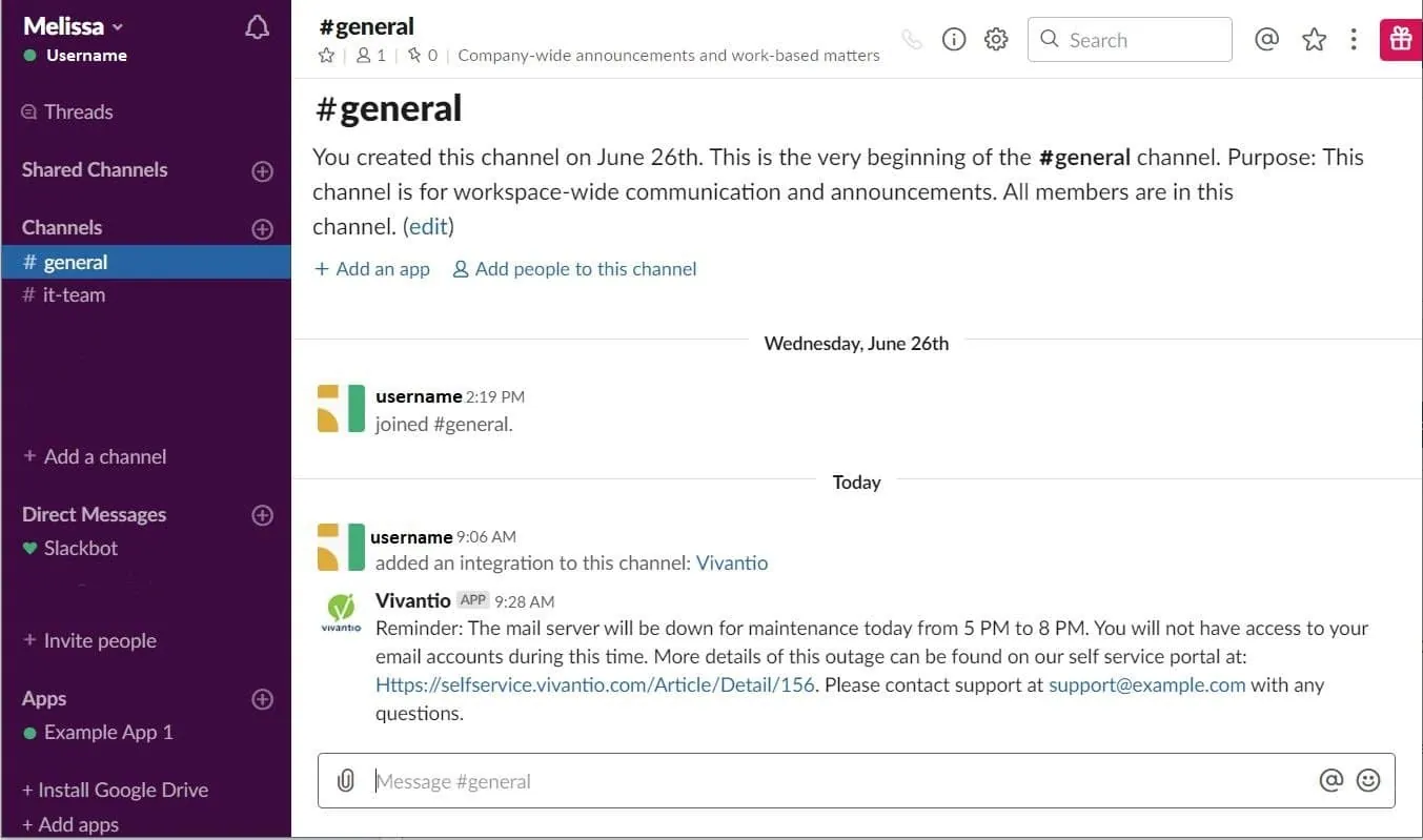 Example of Notification in Slack
