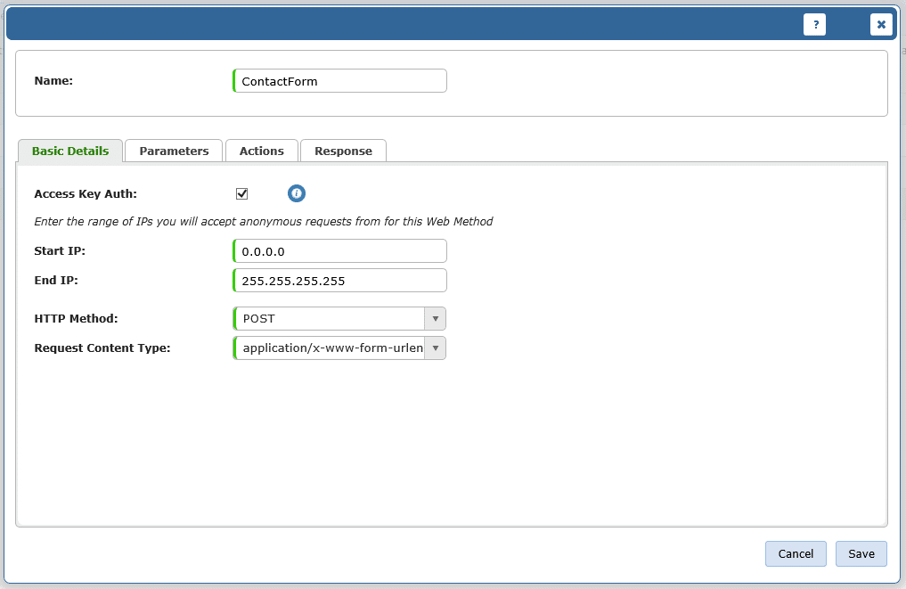 screenshot of add web method basic details