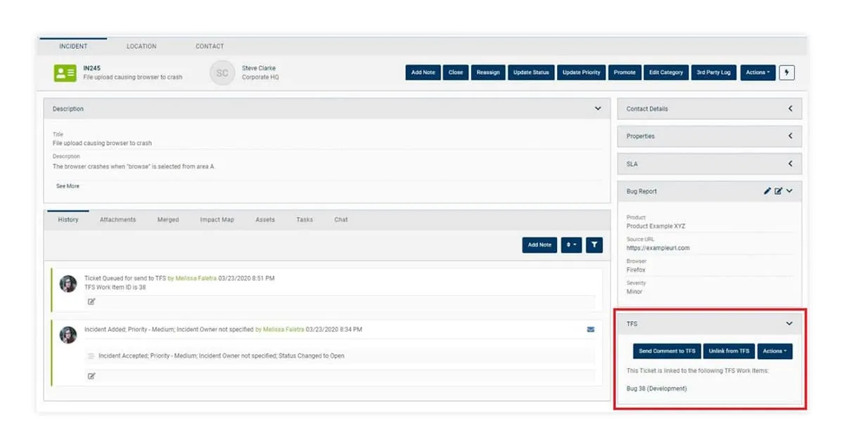 DevOps form in ticket window