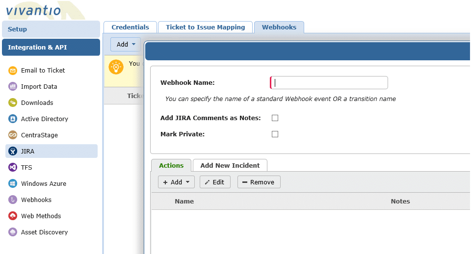 Jira Vivantio Add Webhook