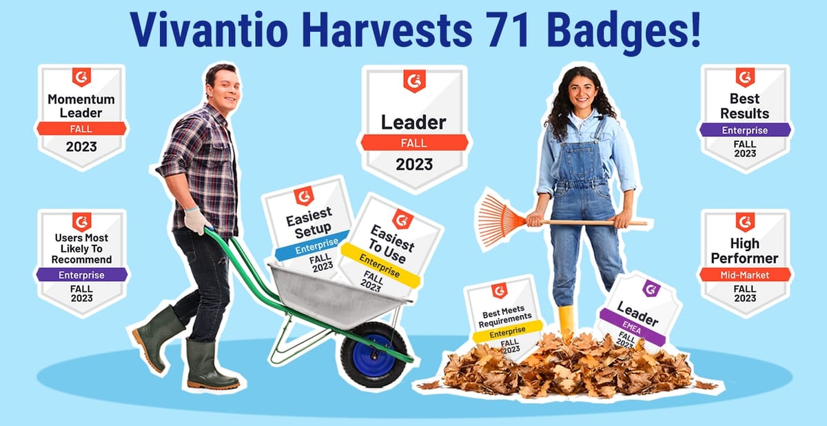 Vivantio harvests a record 71 G2 customer review badges for Fall 2023!