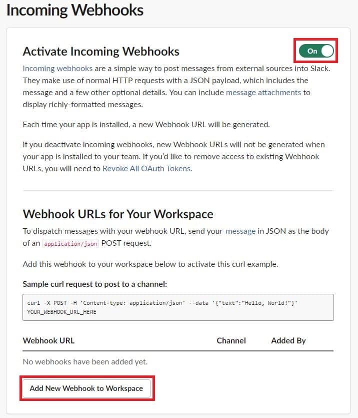Screenshot for Adding New Webhook to Workspace