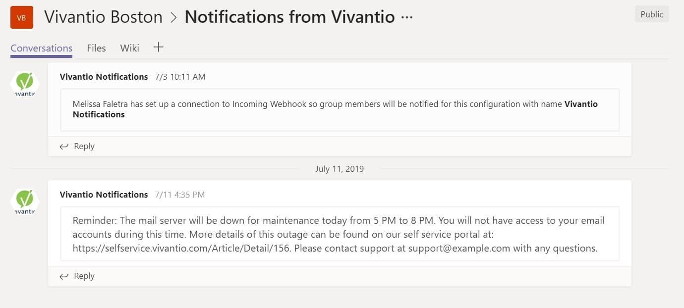 screenshot of notification message from vivantio 2