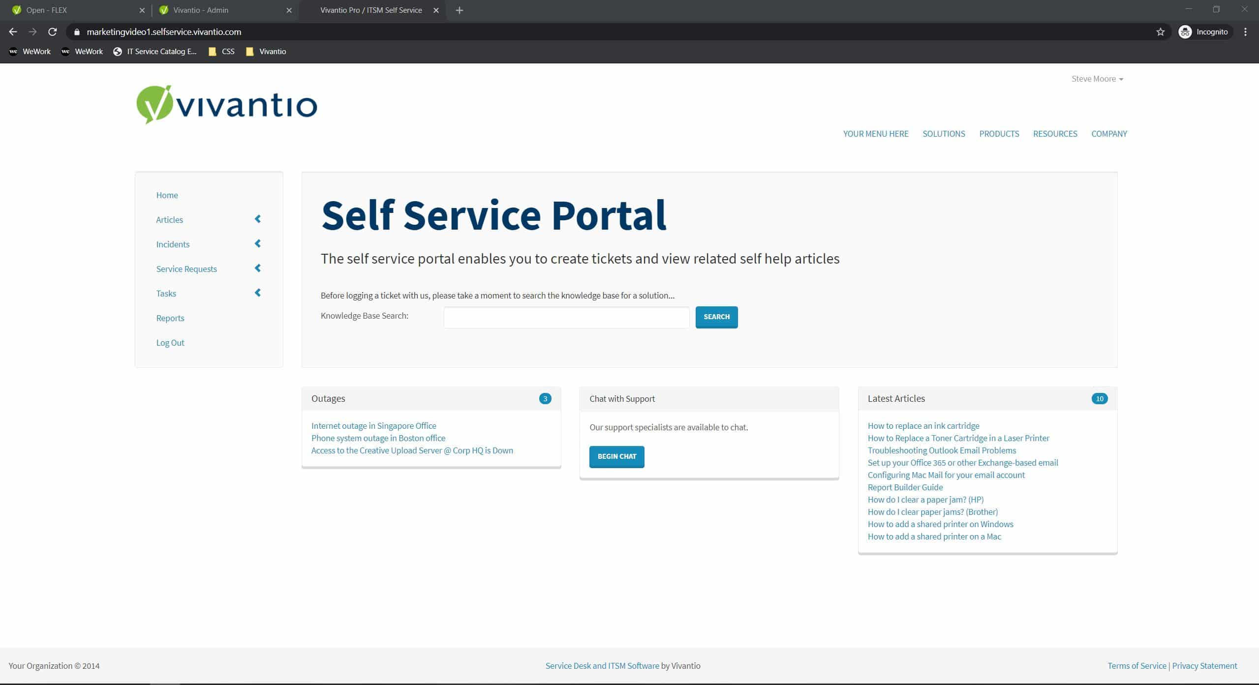 self service portal home page screen capture
