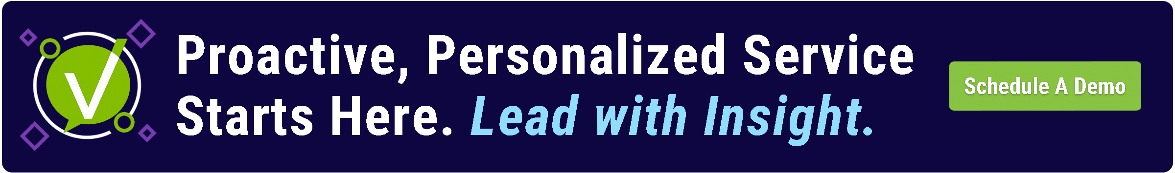 An inline CTA banner image with the text 'Proactive, Personalized Service Starts Here. Lead with Insight.' encouraging users to explore predictive analytics solutions for proactive and personalized service delivery, accompanied by a 'Schedule a Demo' button for action.
