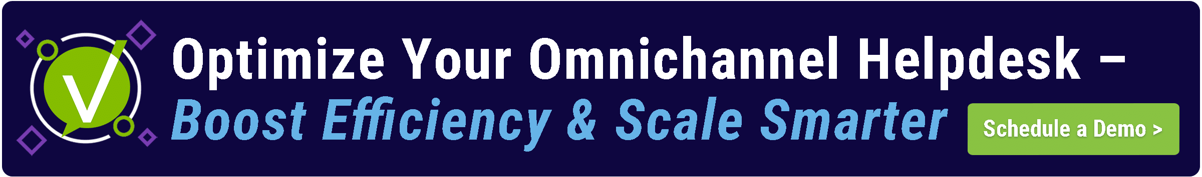 Bright CTA banner promoting a personalized demo to optimize omnichannel helpdesk performance, efficiency, and scalability.